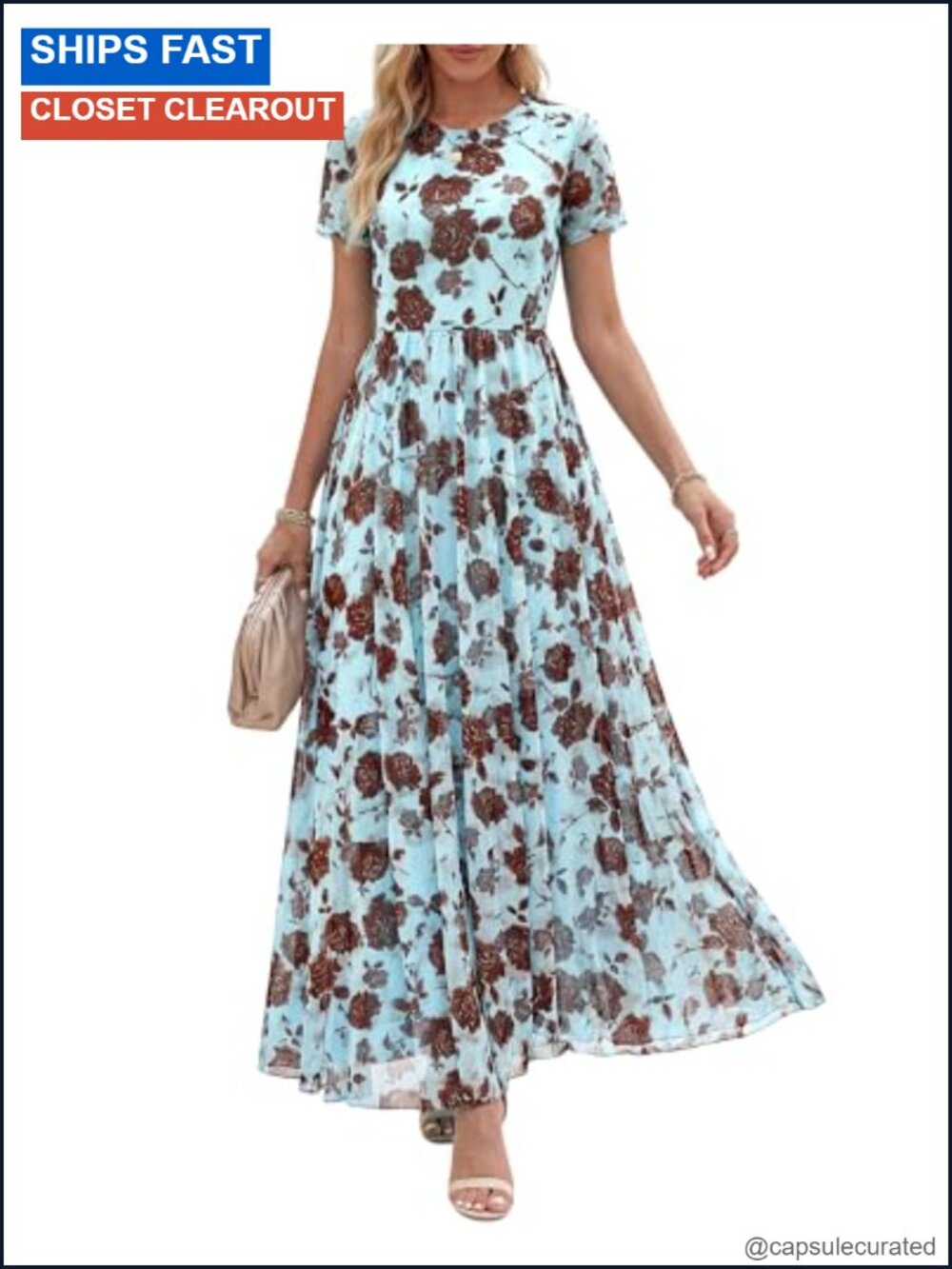 Floral Maxi Dress Women Short Sleeve A-Line Semi Formal Summer